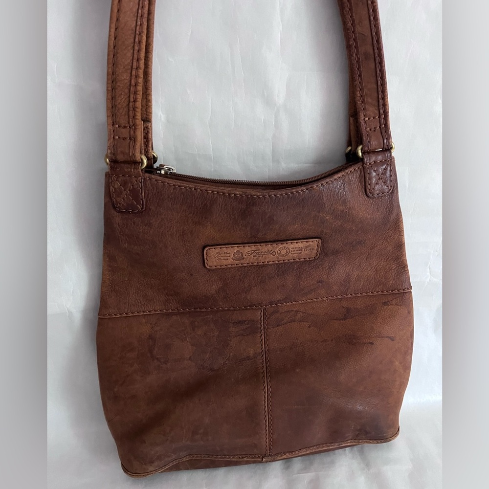 Vintage Fossil tan brown leather shoulder bag 75082